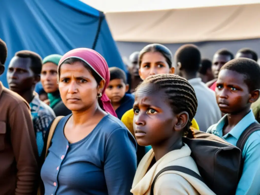 Refugiados en centro de ayuda humanitaria, expresando esperanza