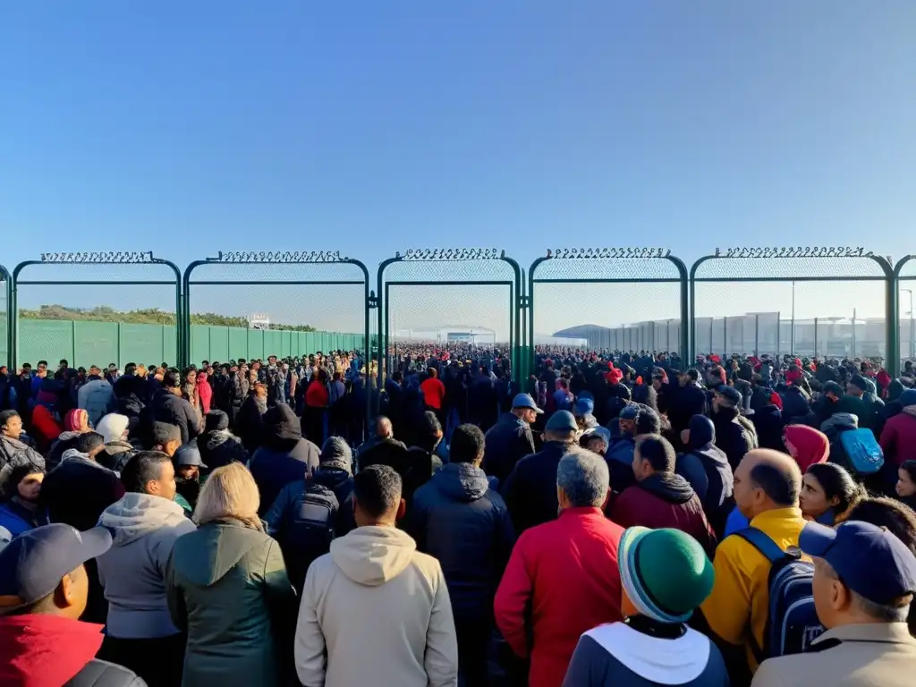 Refugiados esperando en la frontera, reflejando la tensión del Principio de No Devolución en Refugiados