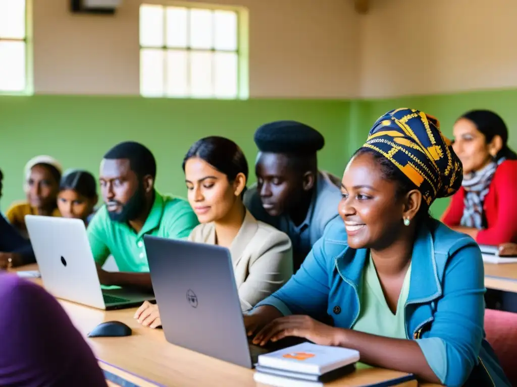 Refugiados aprendiendo habilidades digitales para integrarse en nueva comunidad