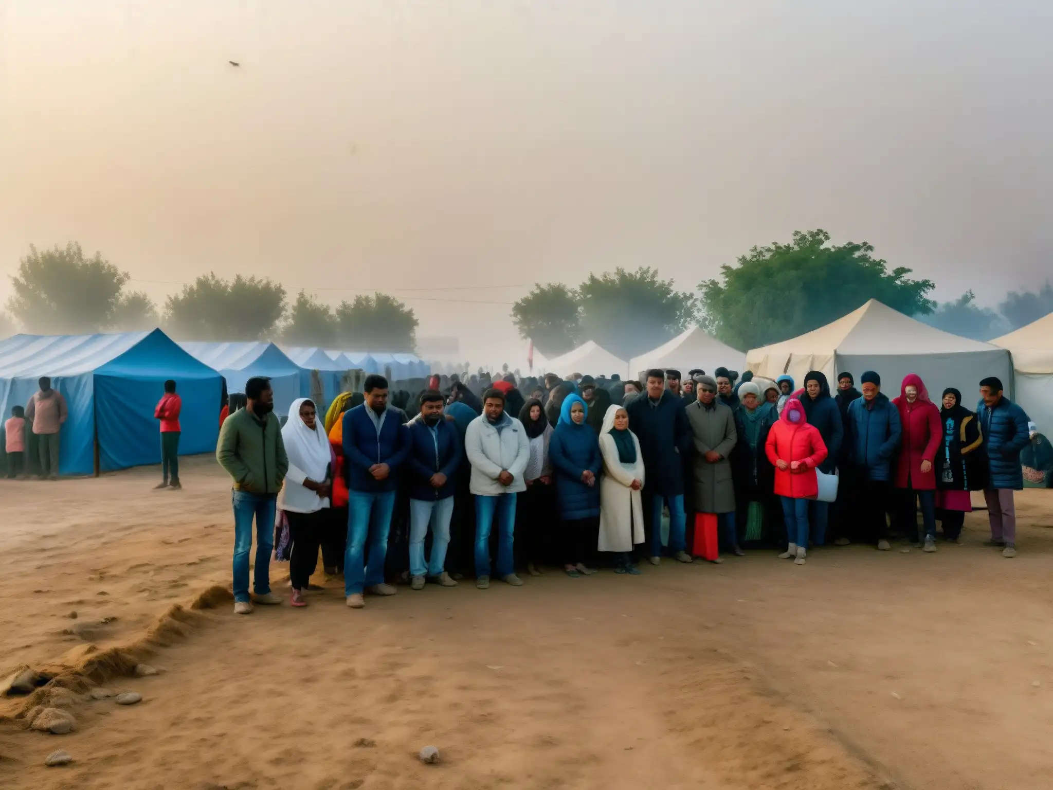 Refugiados y migrantes esperan en clínica improvisada en campamento, reflejando desafíos en pandemia