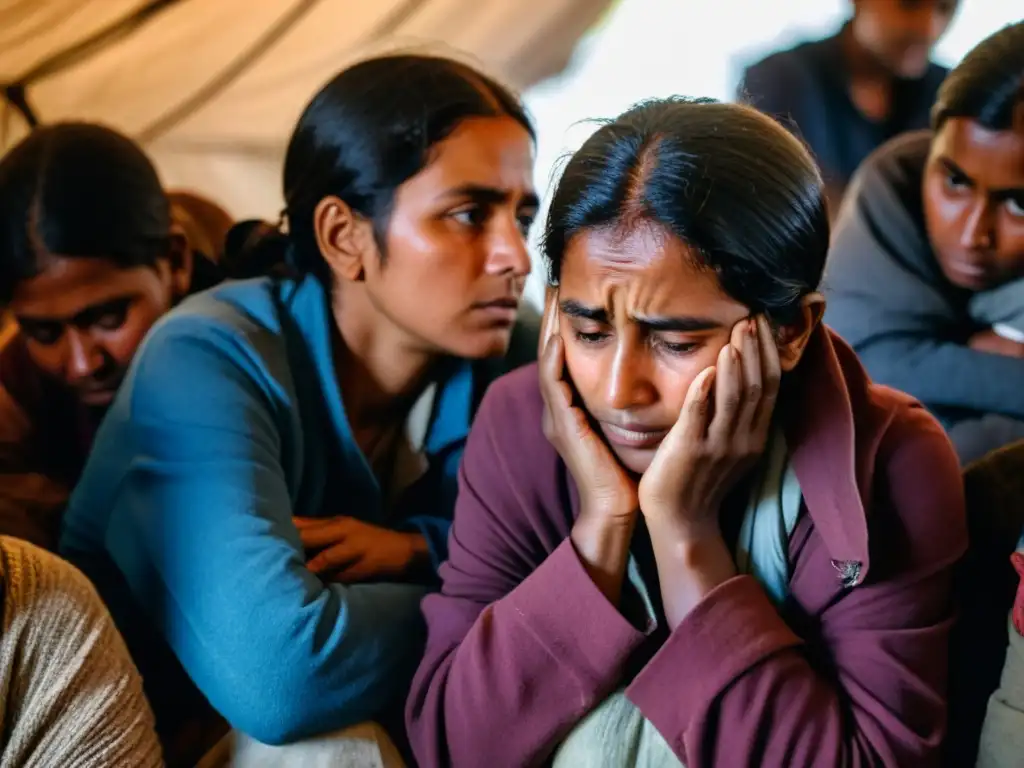 Refugiados en precario refugio muestran traumas psicológicos en sus rostros cansados y expresiones sombrías