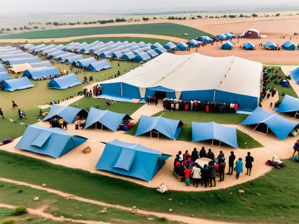 Refugiados participan en programas educación distancia desplazados en campamento bullicioso, demostrando resiliencia y determinación