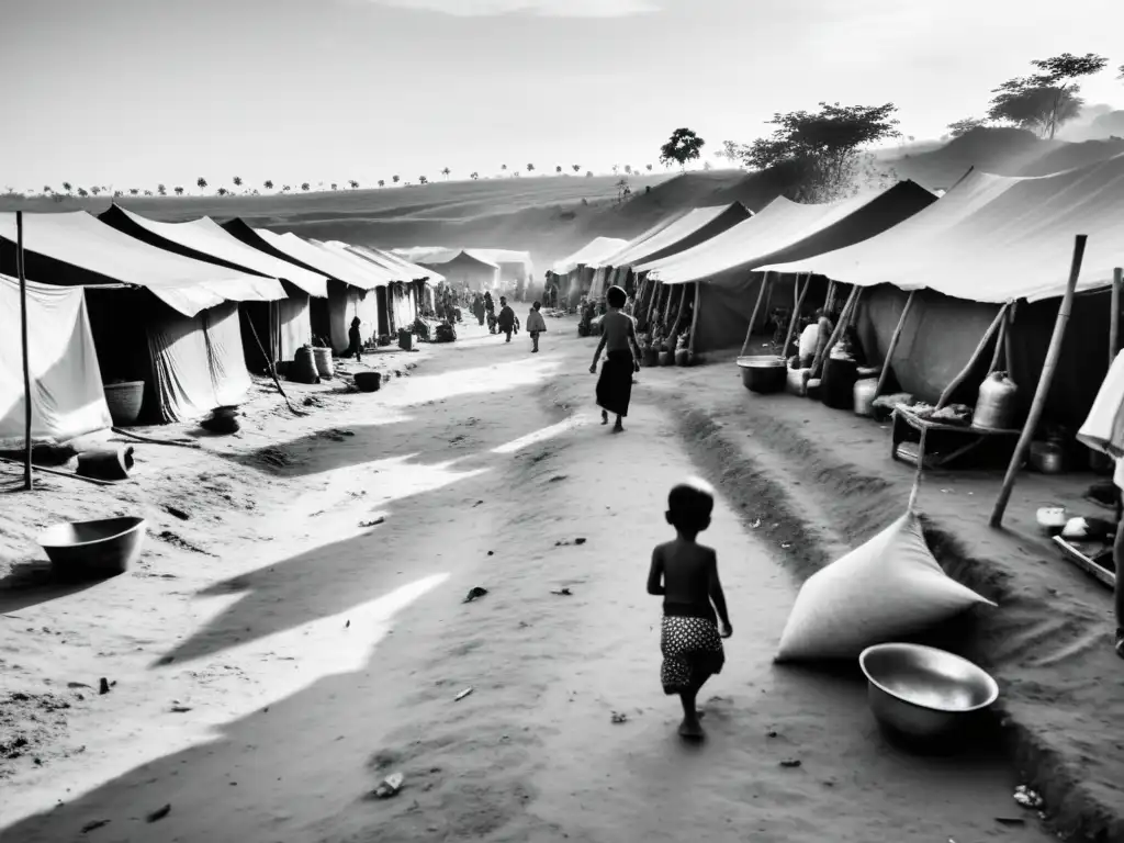 Refugiados rohingya sobreviviendo en campamento de Myanmar, mostrando la difícil situación