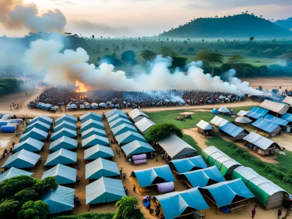 Refugiados rohingya reunidos alrededor de un pozo de agua en un campamento en Myanmar