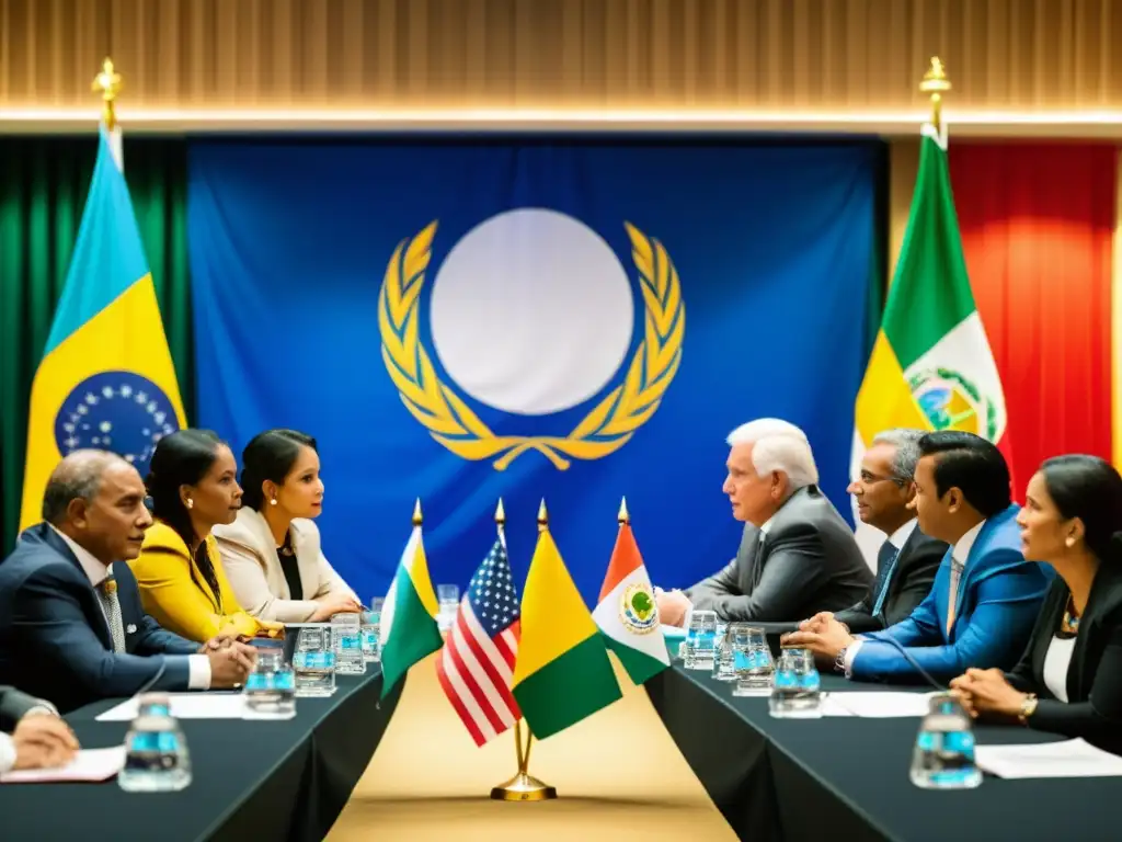 Representantes de la CELAC en una intensa discusión sobre derechos humanos, con banderas latinoamericanas al fondo