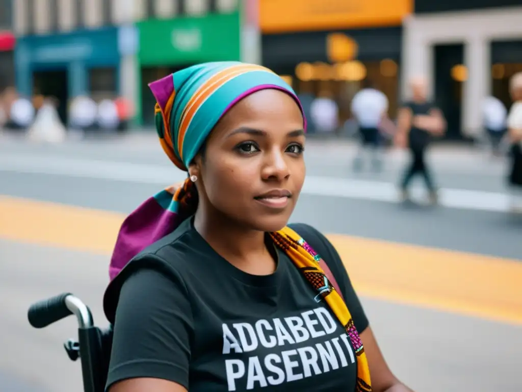 Determinación y resiliencia: mujer en silla de ruedas navega la ciudad, desafiando la doble discriminación por discapacidad y género