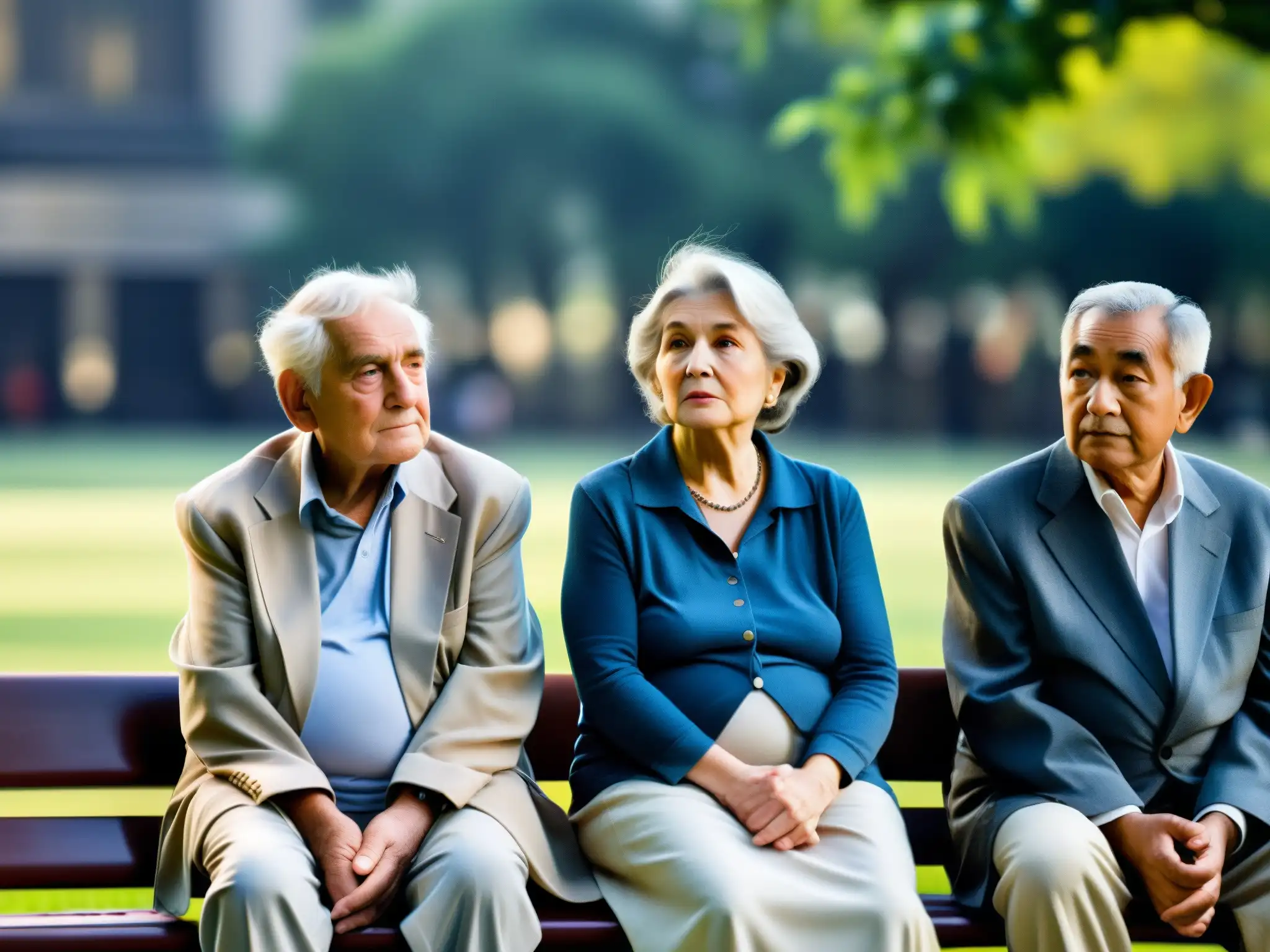 Un retrato conmovedor de la pobreza en la vejez y los derechos humanos, representado por ancianos en un parque urbano