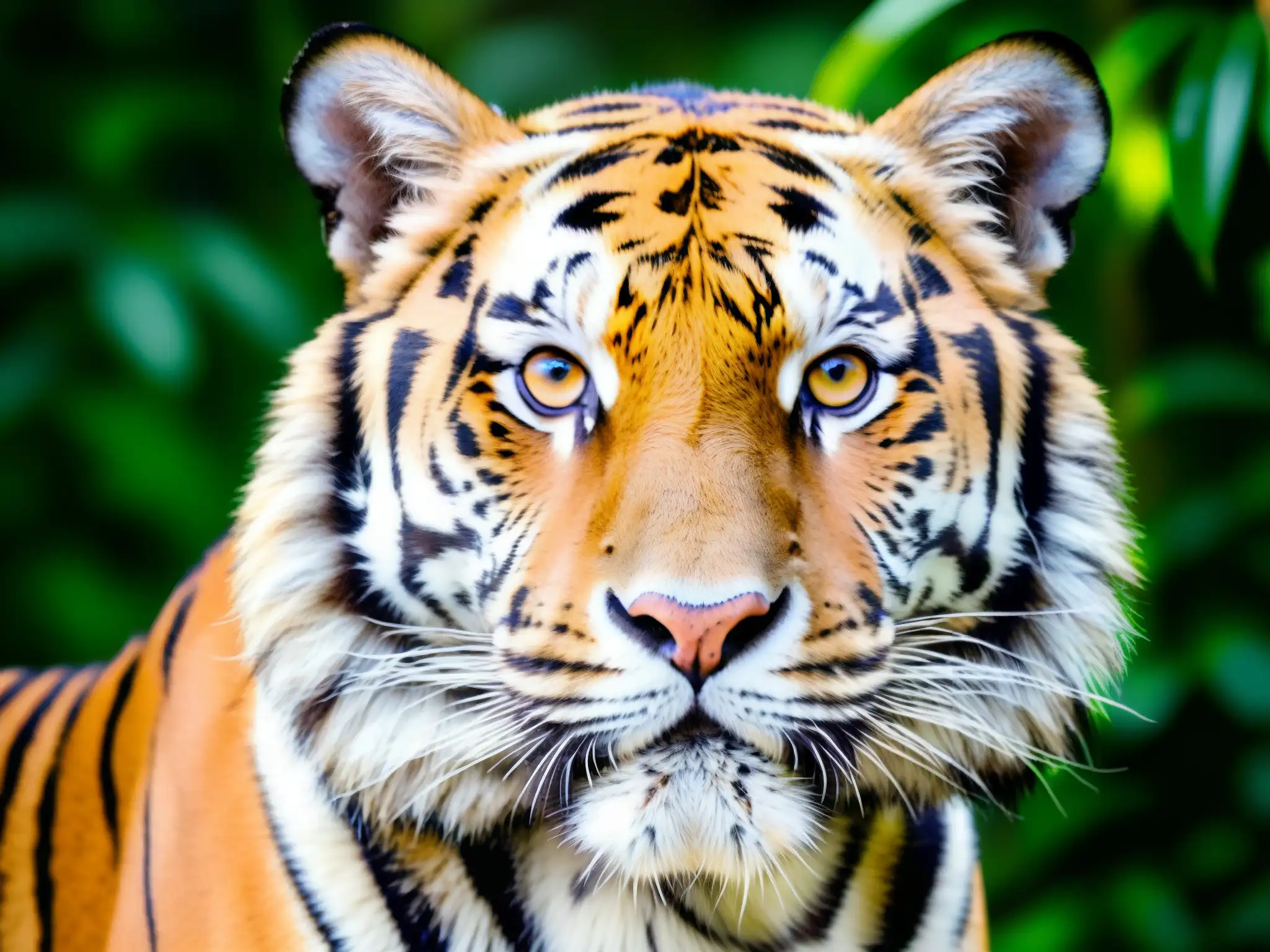 Un retrato impactante de un majestuoso tigre de Bengala en peligro, con una mirada llena de vulnerabilidad y fuerza