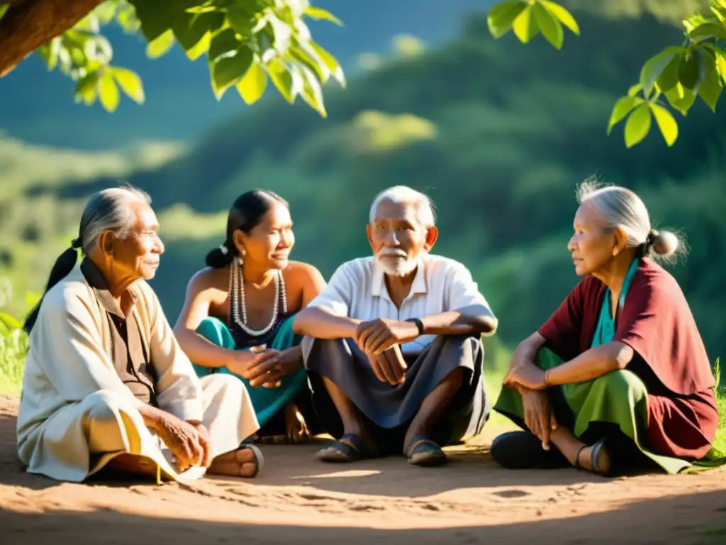 Reunión de ancianos indígenas en la naturaleza con una contribución de los pueblos indígenas