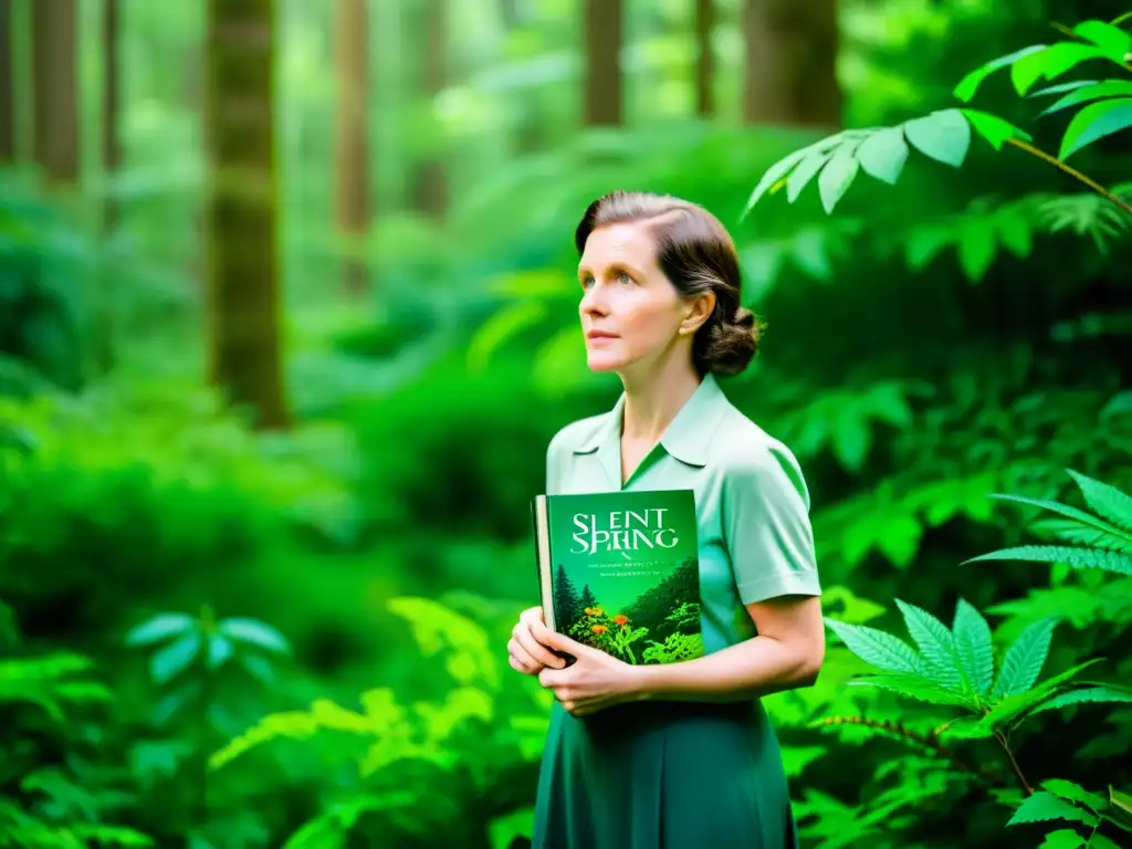 Rachel Carson, rodeada de naturaleza exuberante, sostiene 'Silent Spring'