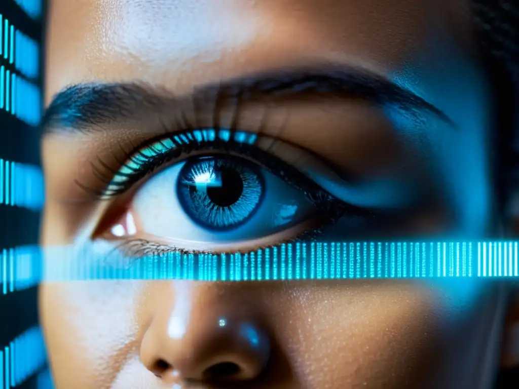 El rostro de una persona se entrelaza con elementos digitales, simbolizando el impacto de la tecnología en los derechos civiles