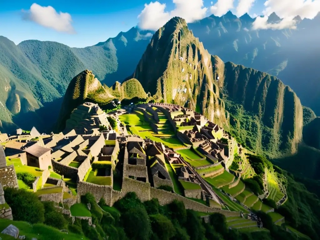 Ruinas de Machu Picchu, impresionante arquitectura de piedra, exuberante vegetación y majestuosas montañas Andes