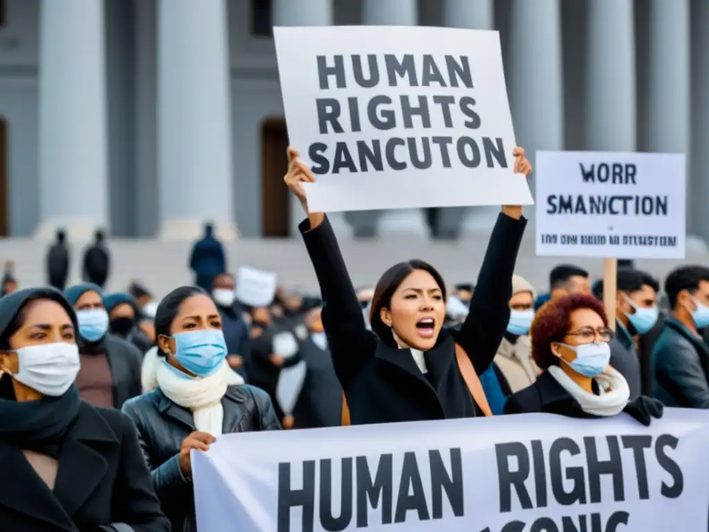 Manifestación contra sanciones económicas: impacto en derechos humanos palpable en rostros determinados y frustrados