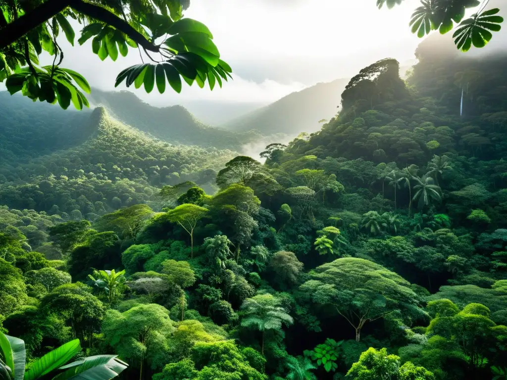 Selva tropical serena y virgen, con un dosel exuberante y un rico tapiz de verde