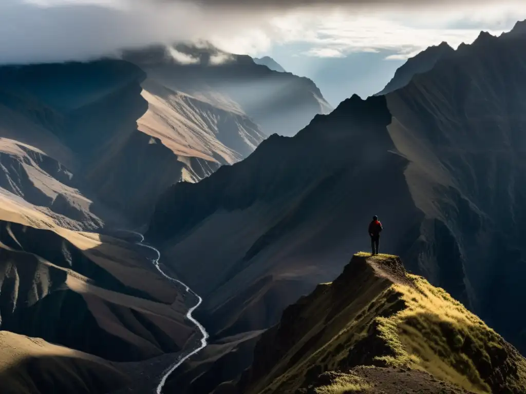 Silueta solitaria en los Andes, evocando la práctica macabra represión Argentina en un paisaje desolado y misterioso