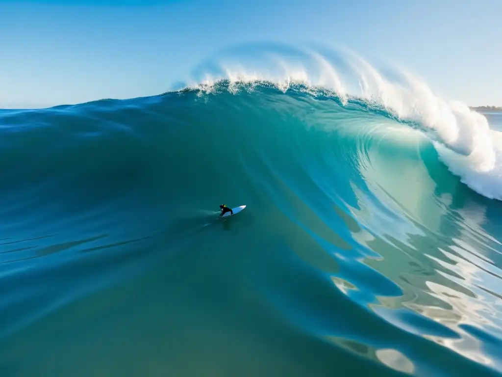 Surfista solitario disfruta la serenidad del océano Un solitario surfista en un océano tranquilo, reflejando la luz del sol