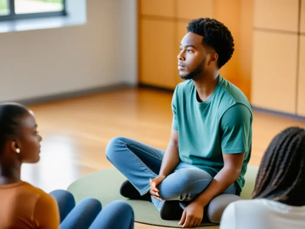 Una terapia grupal para jóvenes, con un consejero compasivo liderando la discusión