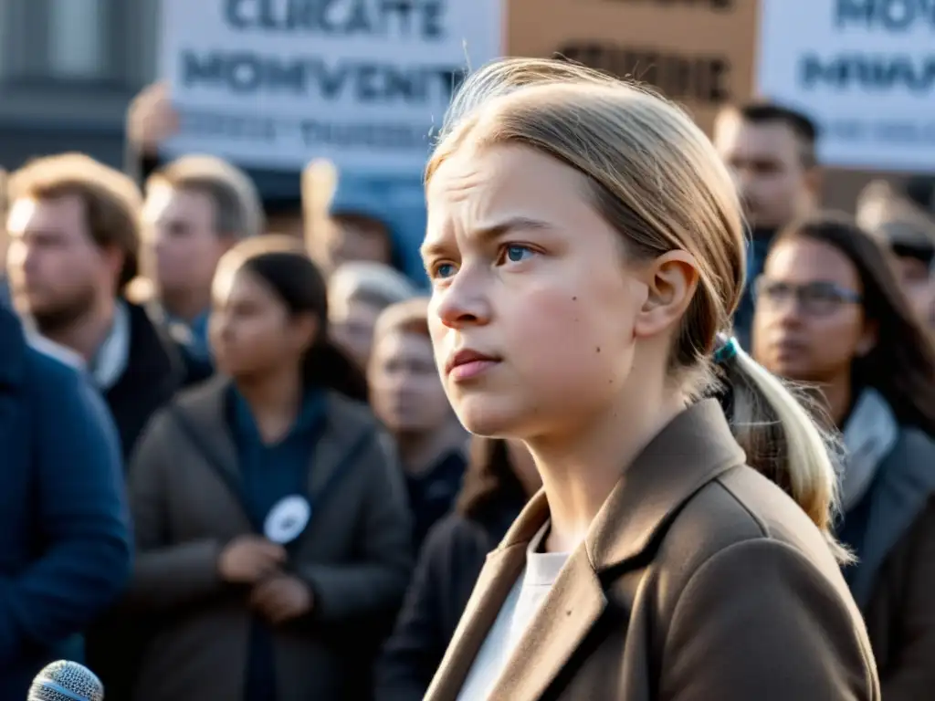 Greta Thunberg lidera la lucha por los derechos humanos y el impacto ambiental, rodeada de activistas determinados