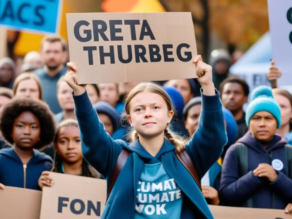 Greta Thunberg lidera una multitud diversa en una huelga climática global, enfatizando la urgencia de la acción climática con pasión y determinación