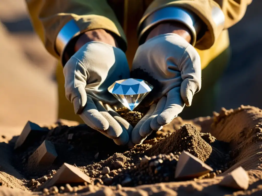 Un trabajador extrae un diamante de una mina, mostrando la dura realidad detrás de la industria de los diamantes de sangre