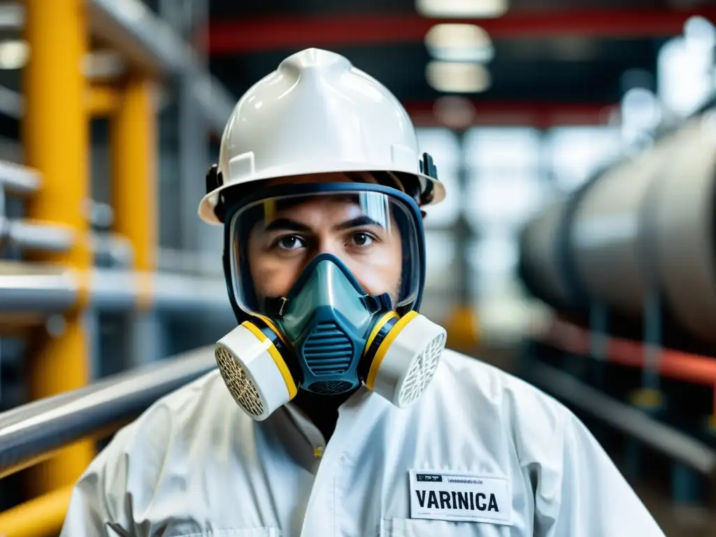 Un trabajador maneja químicos peligrosos con equipo de protección