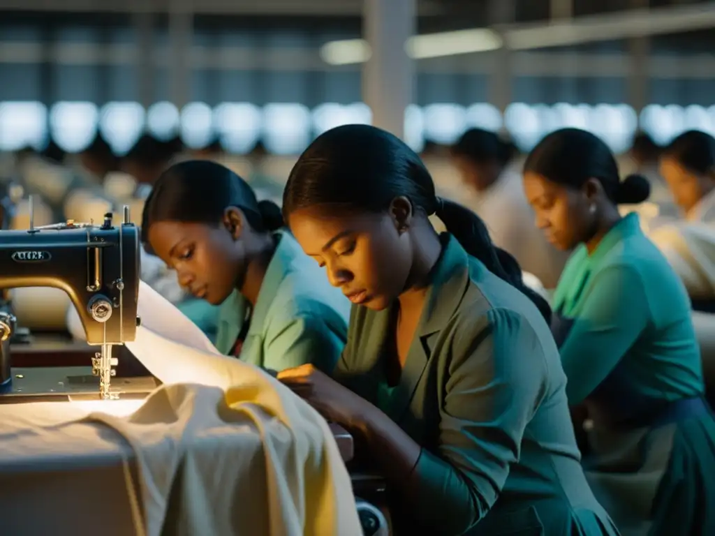 Trabajadoras del textil agotadas en fábrica, luchando con la demanda de moda rápida