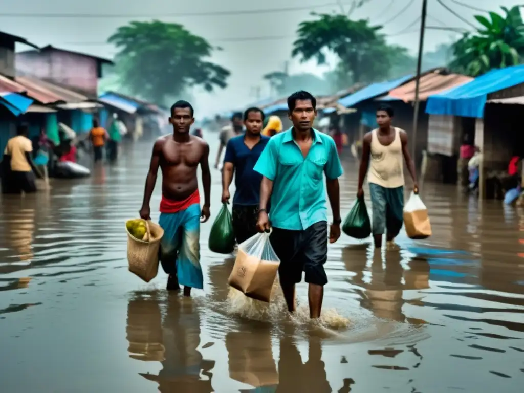 Trabajadores informales enfrentan impacto del cambio climático en una calle inundada