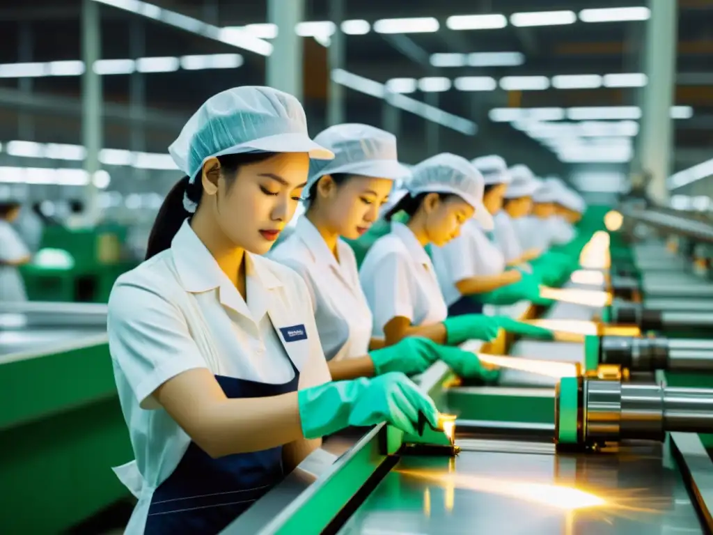 Trabajadores de marca de lujo en fábrica, practicando Prácticas laborales justas en marcas de lujo con dedicación y precisión