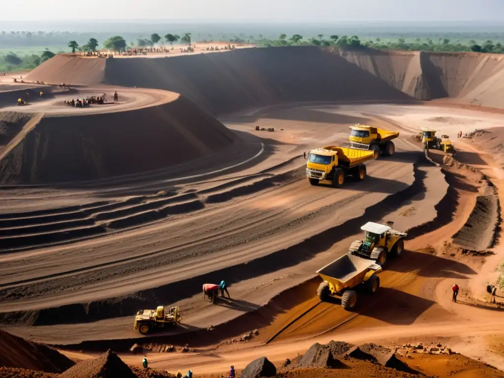 Trabajadores en mina de coltan en la RDC, destacando la dura realidad de la extracción