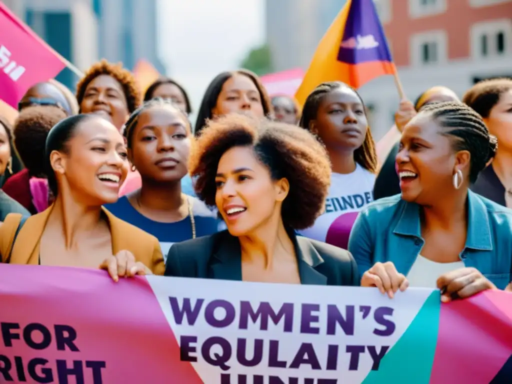 Unidas en protesta, mujeres determinadas sostienen pancartas coloridas en apoyo al activismo feminista