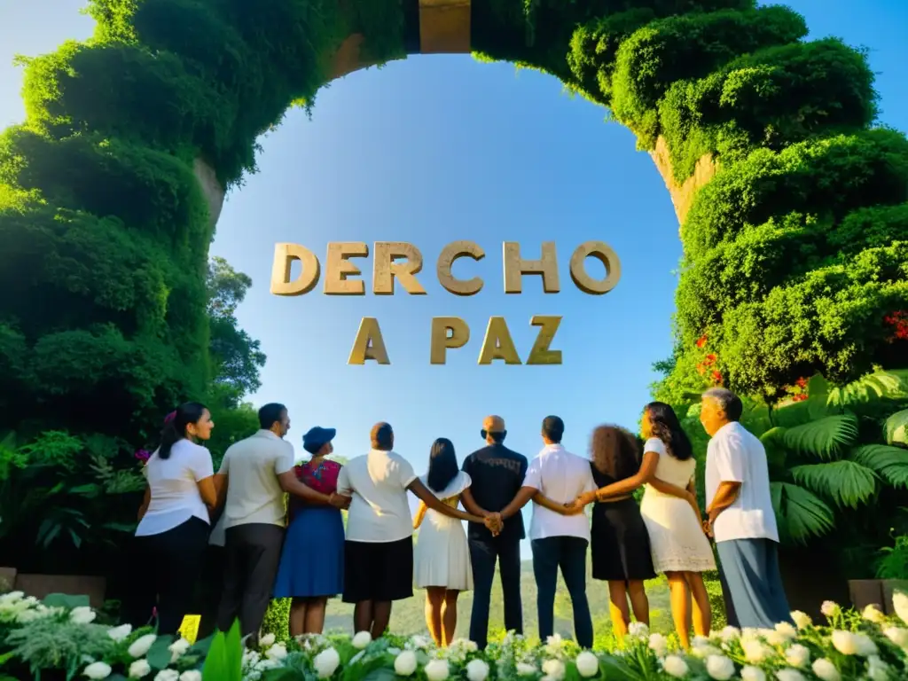 Unidos en círculo frente al monumento 'Derecho a la Paz', rodeados de naturaleza y esperanza