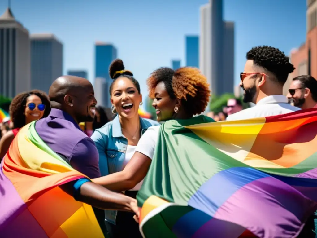 Unidos en la diversidad, activistas LGBTIQ+ participan con determinación en un desfile de orgullo, ondeando banderas arcoíris