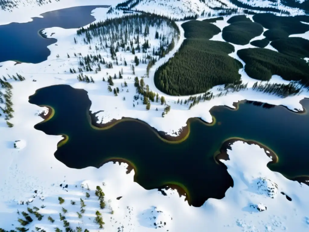 Vasta y nevada tierra de los Sami en Escandinavia, con lagos congelados y campamentos de pastoreo de renos