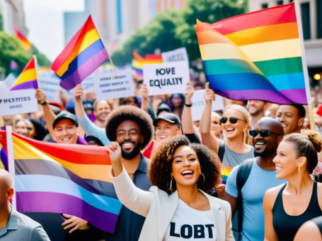 Manifestación vibrante por Avances leyes antidiscriminación comunidad LGBTIQ+ en el centro de la ciudad