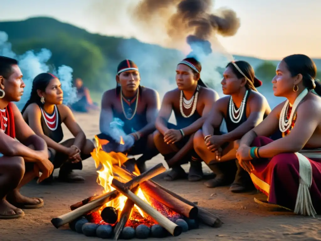 Una vibrante ceremonia tradicional de pueblos indígenas, desafiando políticas de asimilación, con fuego y coloridos atuendos