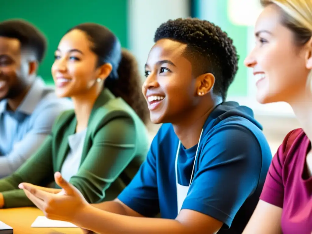 Un vibrante debate en un aula entre estudiantes diversos