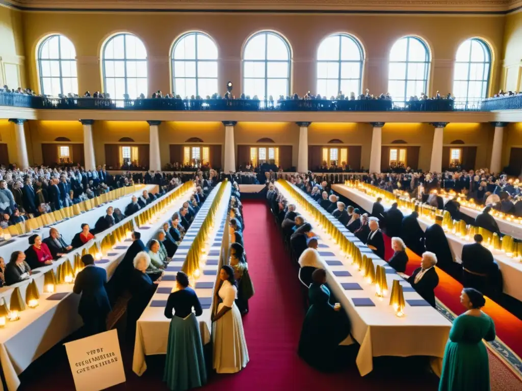 Vibrante Convención de Seneca Falls 1848, mujeres y hombres reunidos en debates y unidad por los derechos humanos