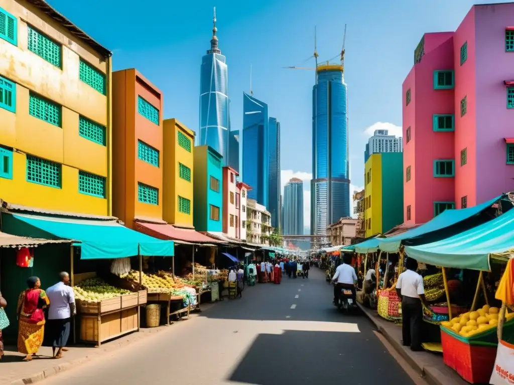 Un vibrante paisaje urbano contrasta con la vida comunitaria local, reflejando el impacto de las inversiones extranjeras en las comunidades locales