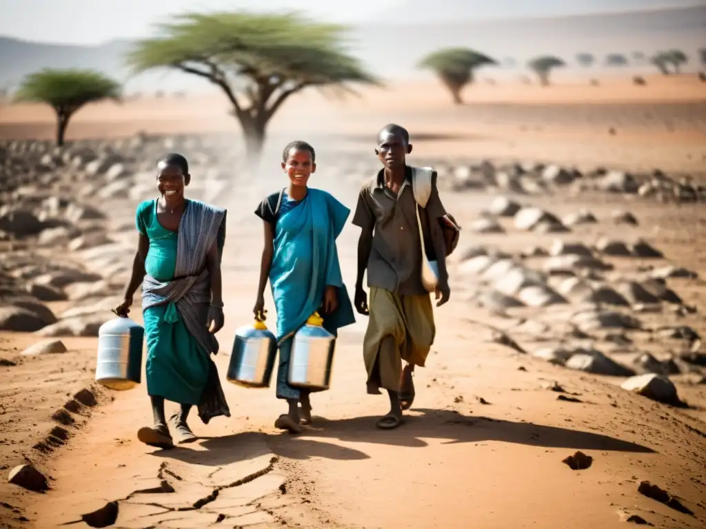 Villagers en África buscan agua en tierra agrietada por sequías, impacto del cambio climático