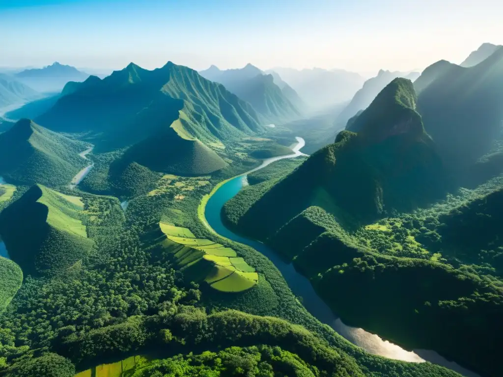 Vista aérea deslumbrante del exuberante territorio ancestral Lhaka Honhat en Argentina, con ríos serpenteantes y bosques densos que se extienden hasta el horizonte