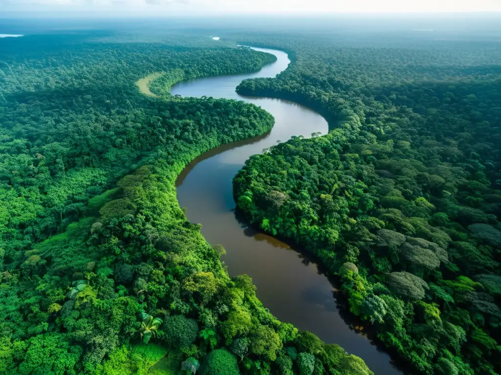 Vista aérea de la exuberante selva amazónica en Sarayaku, Ecuador, reflejando la resistencia indígena y sus derechos en armonía con la naturaleza