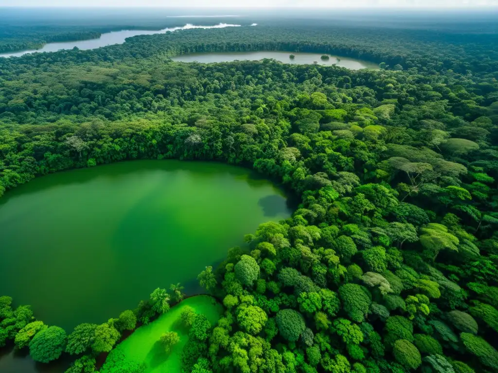 Vista aérea impresionante de la exuberante selva amazónica, con un mosaico de tonos verdes y una diversidad de especies