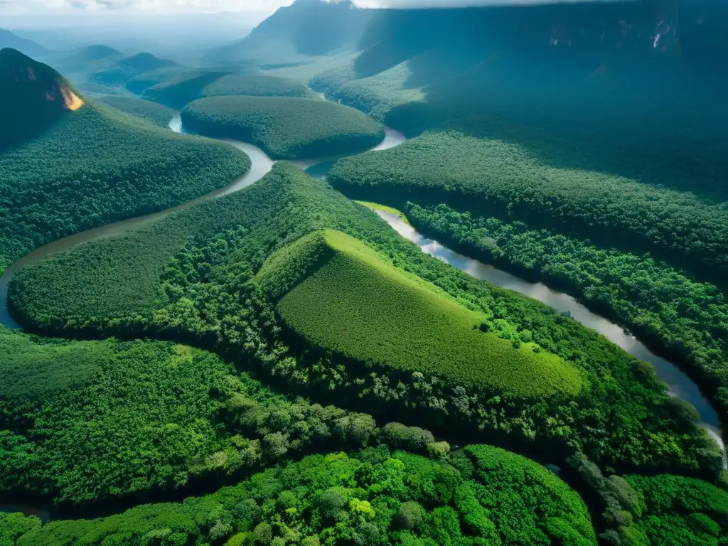 Vista aérea impresionante de Montes Tumucumaque en Brasil, resaltando la exuberante selva y los derechos indígenas en Montes Tumucumaque