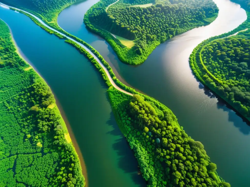 Vista aérea impresionante de ríos internacionales, reflejando la belleza natural y complejidad