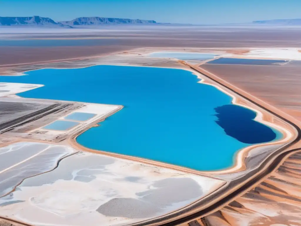 Vista aérea de paisaje desértico con lagunas de extracción de litio