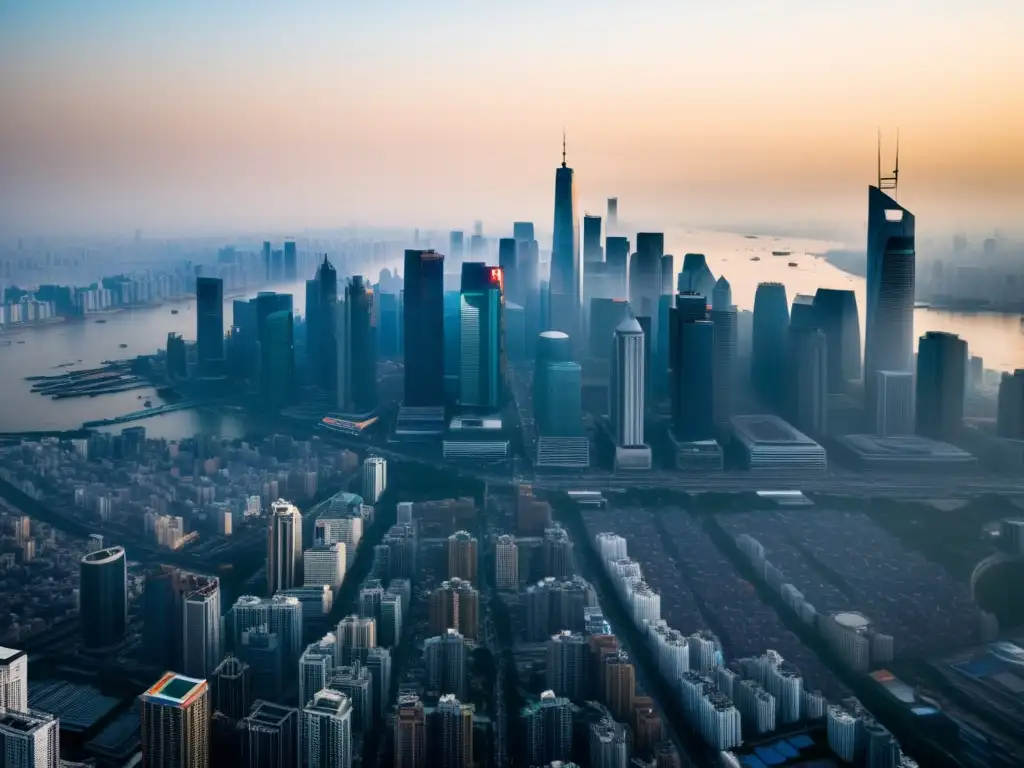 Vista de la ciudad con smog y riesgo climático en megaciudades en desarrollo