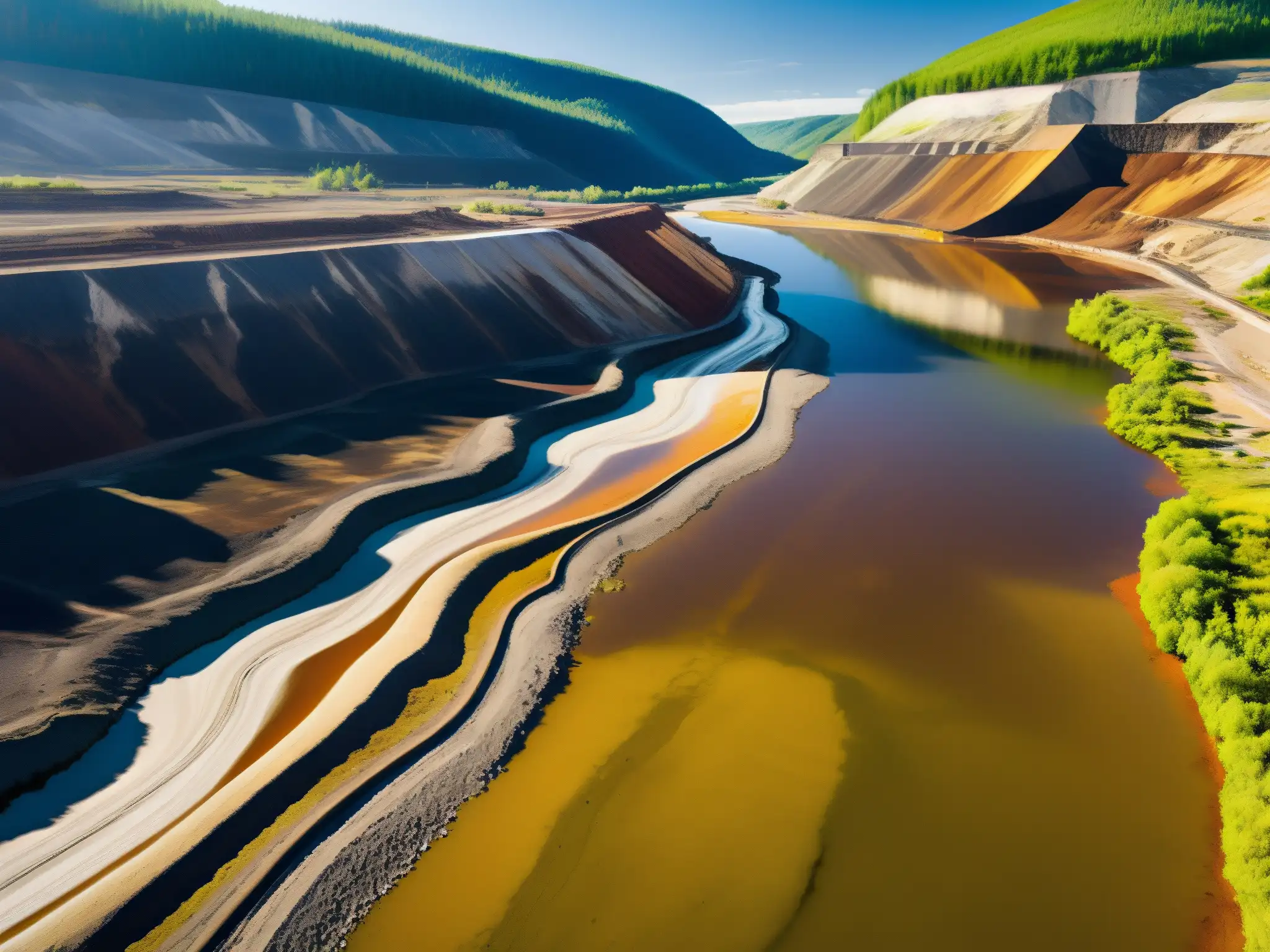 Vista desoladora de un río contaminado por cianuro en una mina abandonada