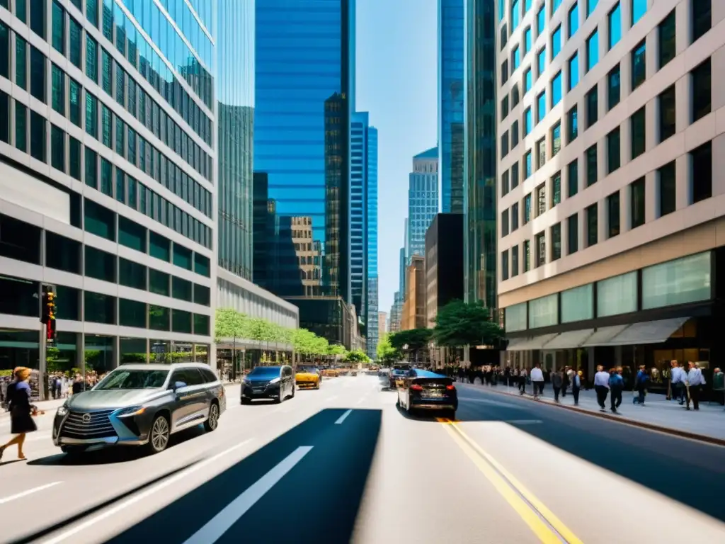 Vista dinámica de una calle de la ciudad, con edificios antiguos y modernos, mostrando la transformación digital en el derecho laboral