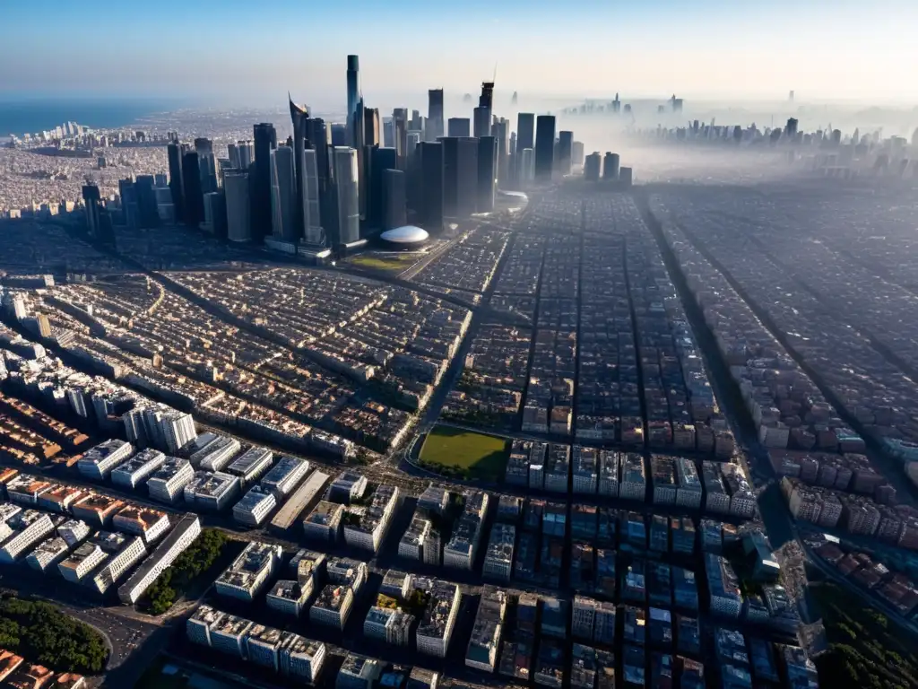 Vista impactante de un paisaje urbano contrastante entre el centro próspero y la periferia empobrecida