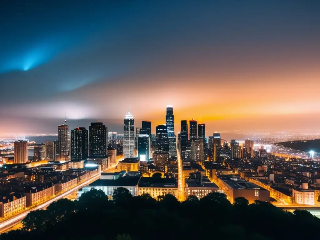 Vista nocturna de la ciudad con contaminación lumínica y derechos humanos